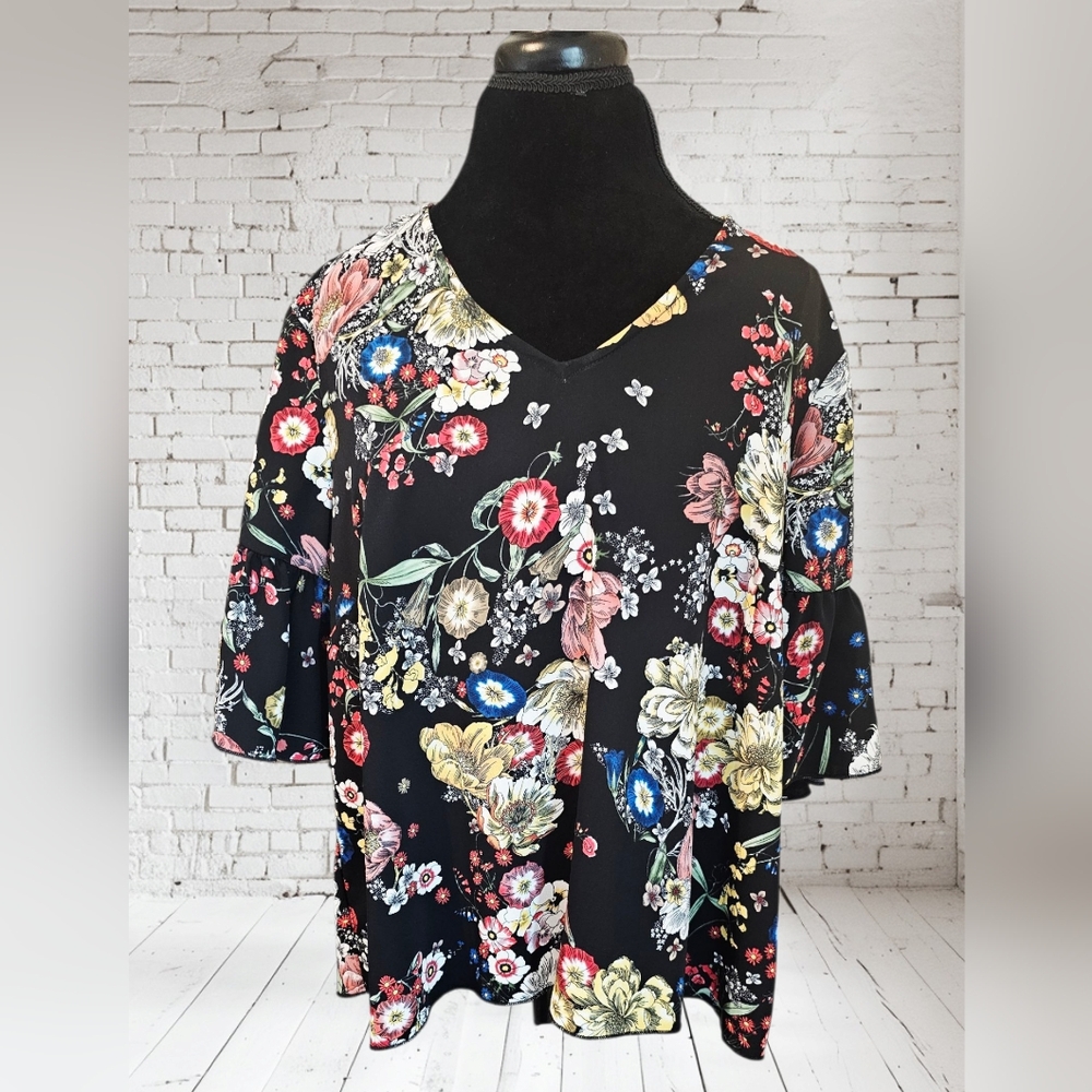 Catherine Malandrino Floral 3/4 Sleeve Blouse